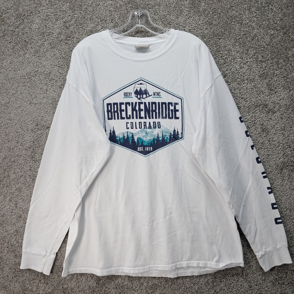 Techstyles Mens Breckenridge Colorado Long Sleeve Graphic T-Shirt White XL 6851